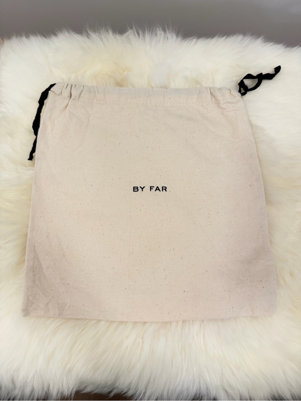 Authentic BY FAR Natural Canvas Drawstring Dust Bag with Black Ties